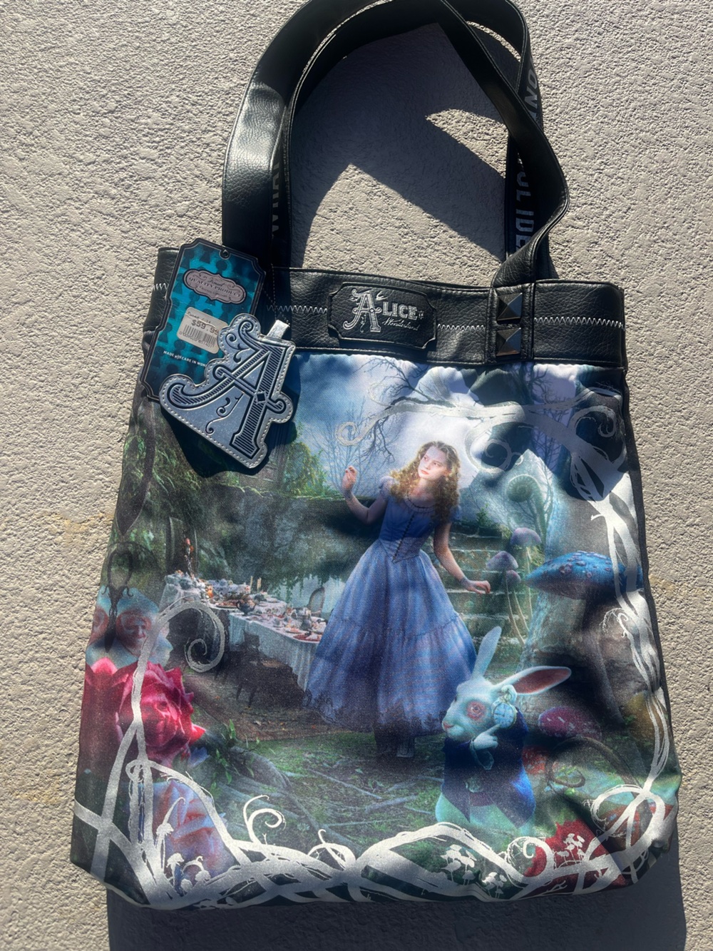 Disney Alice in Wonderland Blue and Black Printed Tote